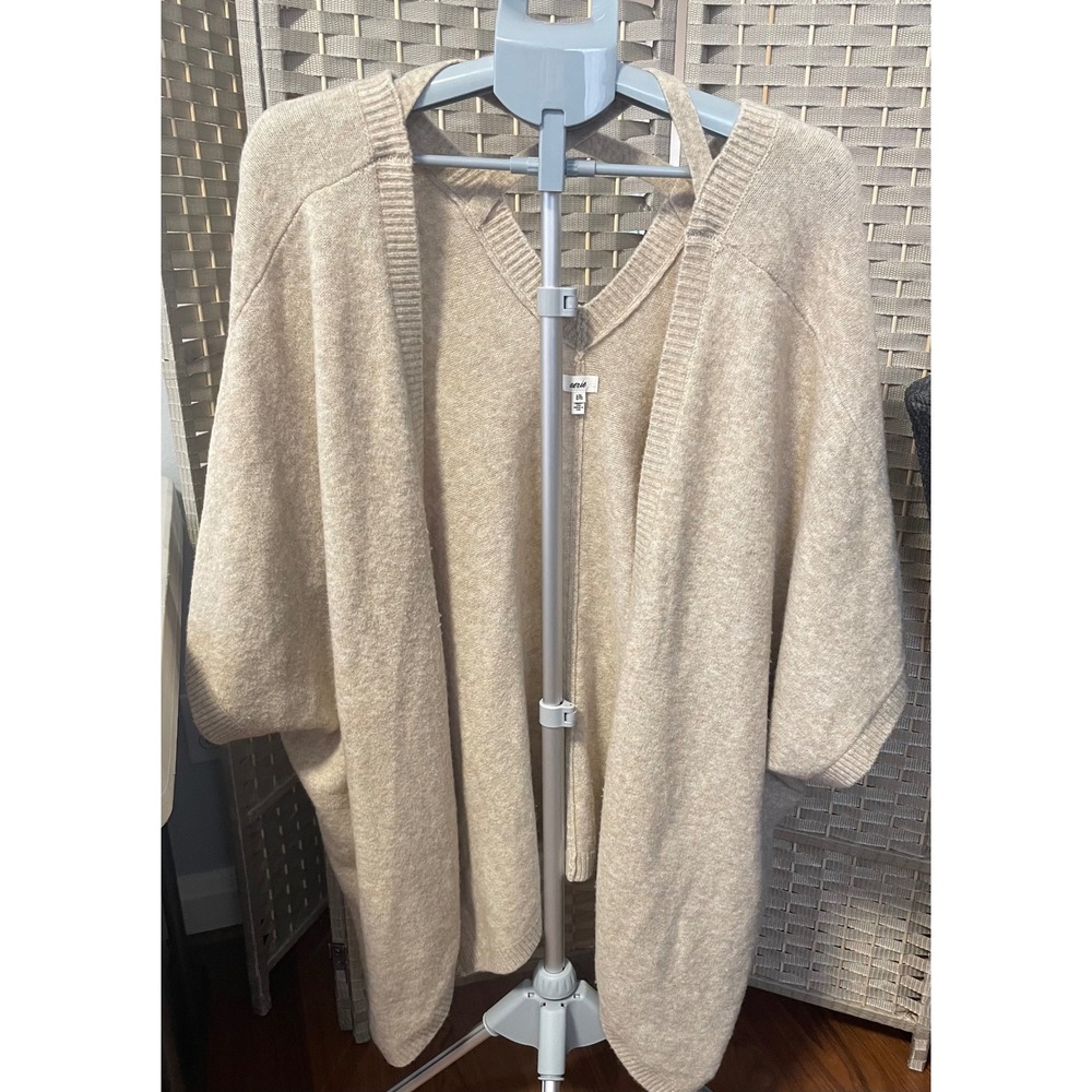 Aerie Womens L XL Oatmeal Beige Knit Strappy Back Open Front Wrap Sweater Poncho